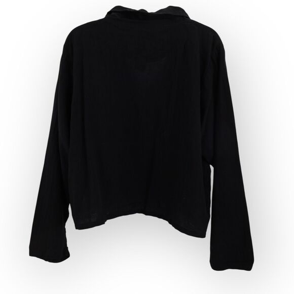 B'GAUZE Boxy Crop Top Lagenlook Cotton One Size 1 Small Black Button Down - Picture 4 of 6
